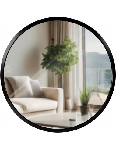 Rundt badeværelsesspejl i aluminium og glas Ø45 cm - Børstet sort