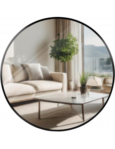 Rundt badeværelsesspejl i aluminium og glas Ø80 cm - Børstet sort