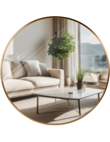 Rundt badeværelsesspejl i aluminium og glas Ø80 cm - Børstet rødguld