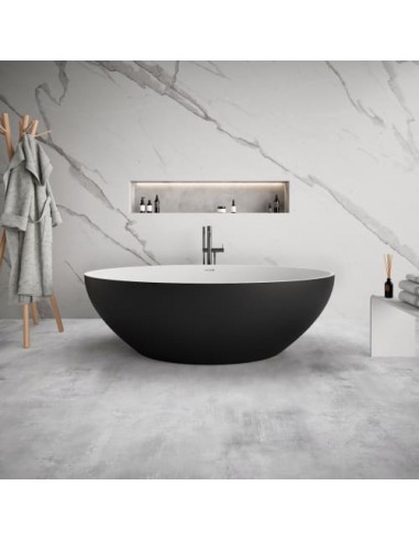 SOLIDELLIPSE Fritstående badekar i solid surface 180 x 88 cm - Mat sort/Mat hvid