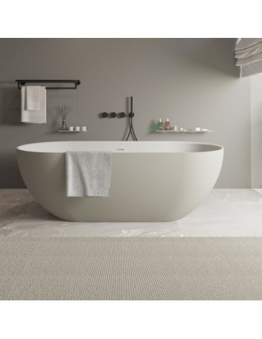 SOLIDERA Fritstående badekar i solid surface 170 x 80 cm - Mat lysegrå/Mat hvid