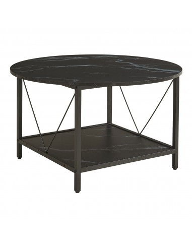 Rundt sofabord i metal og møbelplade H46 x Ø80 cm - Sort/Sort marmoriseret