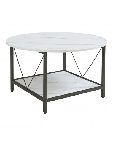 Rundt sofabord i metal og møbelplade H46 x Ø80 cm - Sort/Hvid marmoriseret