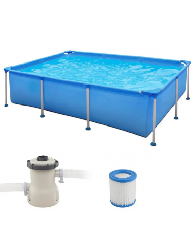 Fritstående pool komplet sæt m/pumpe H66 x B258 x D179 cm - Blå