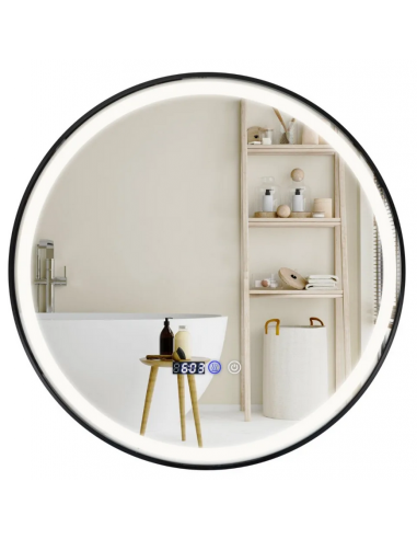 Rundt badeværelsesspejl med dæmpbart lys Ø60 cm 3000 - 6000K - Sort