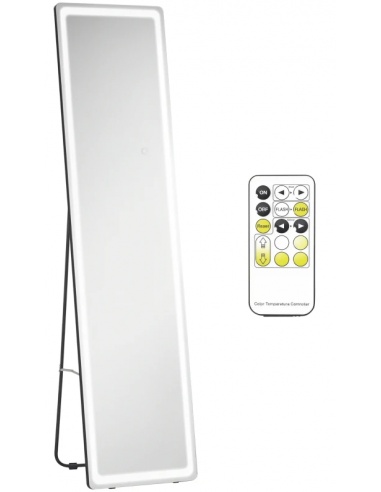 Gulvspejl i aluminium med lys og touch H160 x B40 cm - Sort