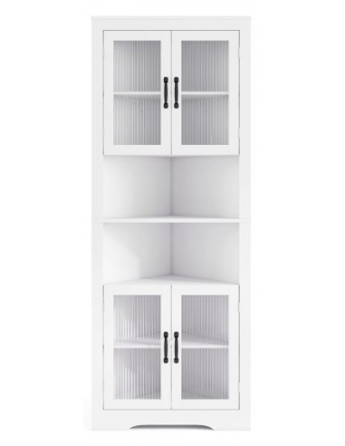 Hjørneskab i MDF og polycarbonat H171 x B46 x D46 cm - Hvid/Klart rillet