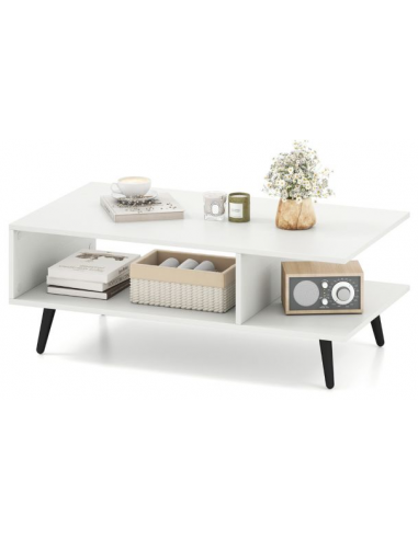 Sofabord i metal og møbelplade H30 x B80 x D45 cm - Sort/Hvid