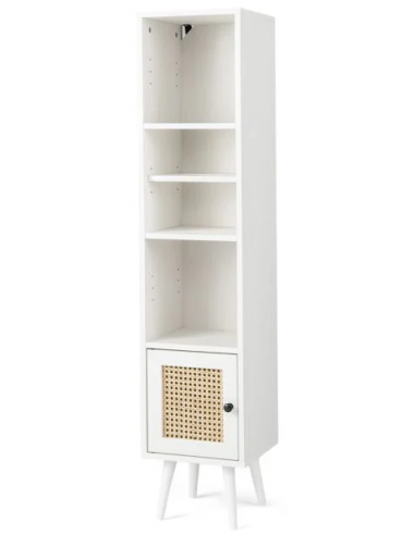 Reol i fyrretræ og rattan H137 x B29,5 x D29,5 cm - Hvid/Natur