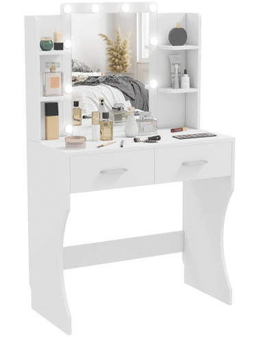 Sminkebord med lys og spejl i møbelplade H75 - 132 x B80 x D40 cm - Hvid