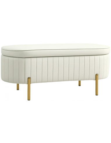 Bænk med opbevaring i stål og velour 108 x 44 cm - Guld/Cremehvid