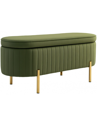 Bænk med opbevaring i stål og velour 108 x 44 cm - Guld/Mørkegrøn