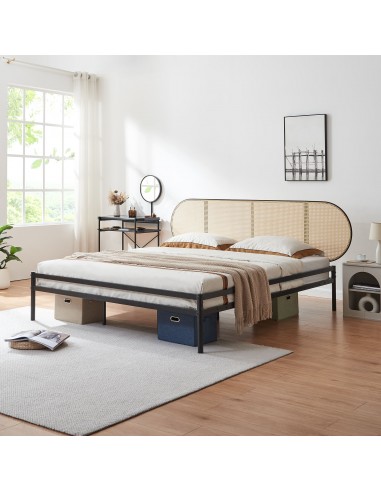 LINN Sengeramme i stål og polyrattan 180 x 200 cm - Sort/Natur