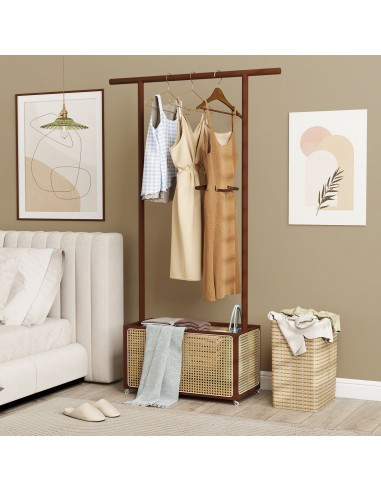 Garderobe i bambus og rattan på hjul H172 x B100 x D32,5 cm - Brun/Natur