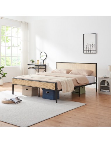 LINNE Sengeramme i stål og polyrattan 160 x 200 cm - Sort/Natur