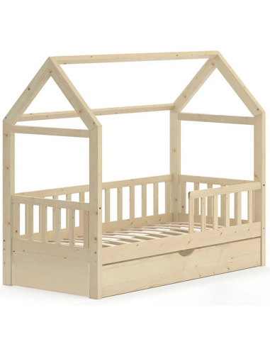 Børneseng husseng med skuffe i fyrretræ 160 x 80 cm - Natur