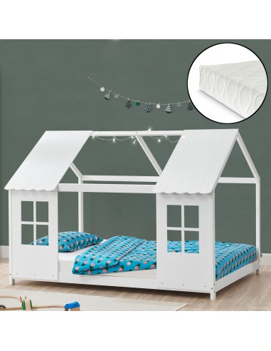 Børneseng husseng med madras i fyrretræ og polyester 200 x 90 cm - Hvid