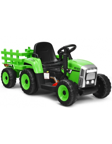Traktor til børn 12V Elektrisk i metal og kunststof H52,5 x L136,5 x B50 cm - Grøn