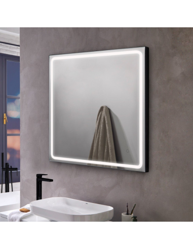 MIA-1 Badeværelsesspejl med lys 80 x 80 cm 4000K - Mat sort