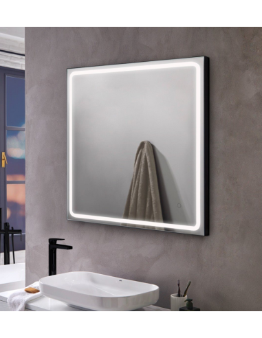 MIA-1 Badeværelsesspejl med lys 80 x 90 cm 4000K - Mat sort