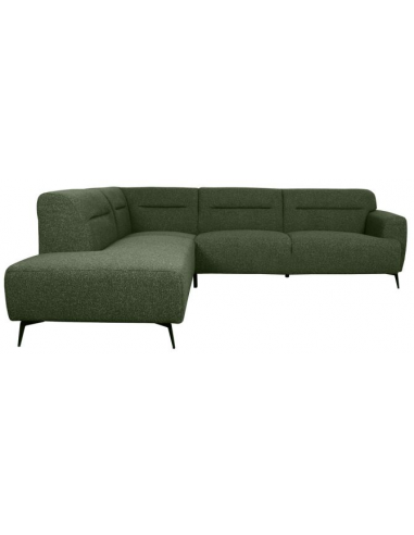 Bolzano venstrevendt chaiselongsofa i metal og bouclé 270 x 227 cm - Sort/Skovgrøn