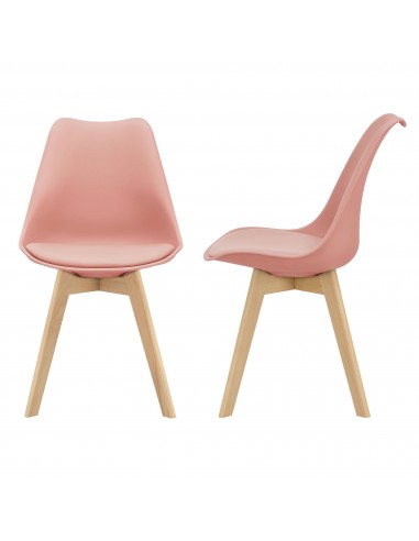 Sæt med 2 x spisebordsstole i bøgetræ og kunststof H82 cm - Natur/Rosa