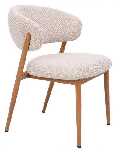 CASSY Spisebordsstol i stål og bouclé polyester H80 cm - Trælook/Natur