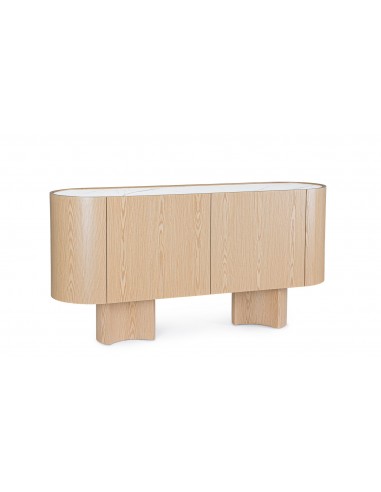 TILIA Skænk med 2 skabe i egetræsfinér og keramisk sten H80,5 x B160 x D45,5 cm - Eg/Hvid marmor