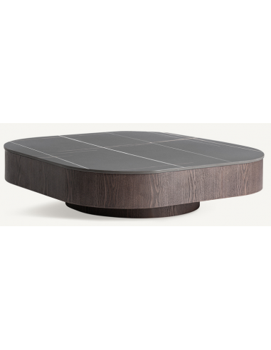 Sofabord i finér og keramisk marmor H25 x B100 x D100 cm - Brun/Gråsort marmor