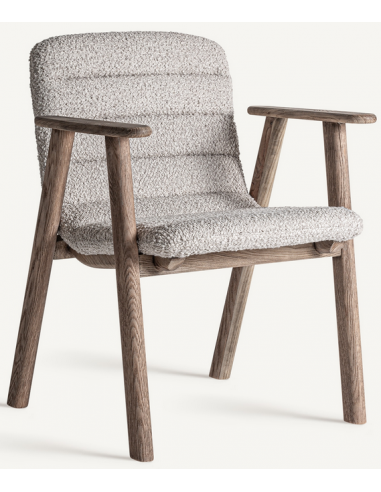 JACQUARD Spisebordsstol i elmetræ og bouclé H80 cm - Antik natur/Gråbeige