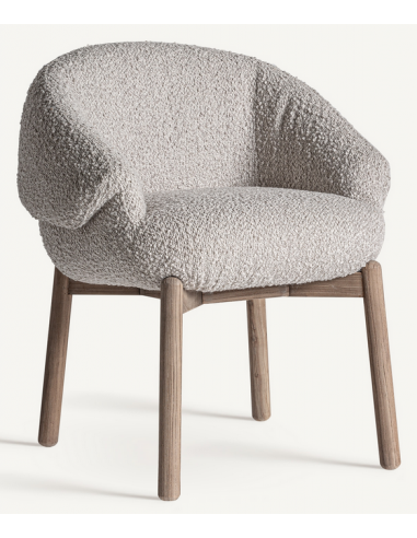 JACQUARD Spisebordsstol i elmetræ og bouclé H73 cm - Antik natur/Gråbeige