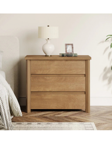 Sengebord med skuffer i MDF og møbelplade H67 x B80 x D45 cm - Brun