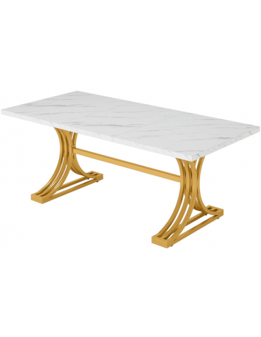 Spisebord i metal og møbelplade 160 x 80 cm - Guld/Hvid marmoriseret