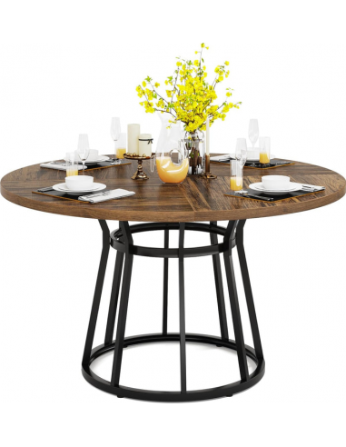 Rundt spisebord i metal og møbelplade Ø120 cm - Sort/Mørkebrun