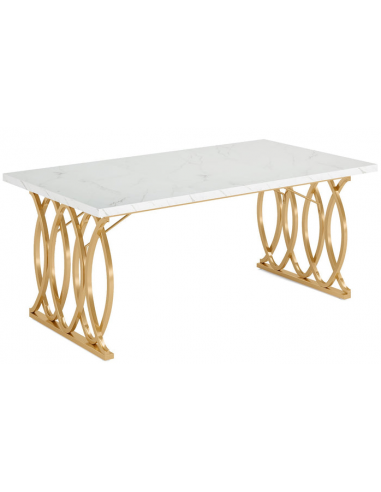Spisebord i metal og MDF 160 x 80 cm - Guld/Hvid marmoriseret