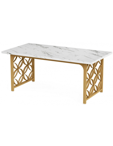 Spisebord i metal og møbelplade 160 x 80 cm - Mat guld/Hvid marmoriseret