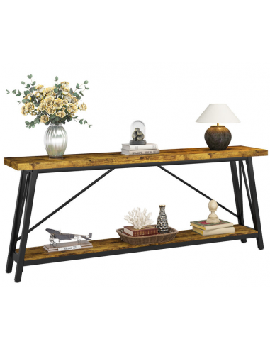 Konsolbord i metal og møbelplade 180 x 30 cm - Sort/Naturbrun