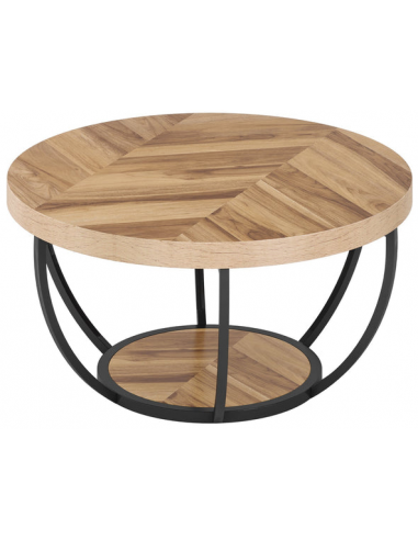 Rundt sofabord i metal og møbelplade H44 x Ø80,5 cm - Sort/Vild natur