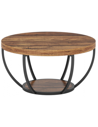 Rundt sofabord i metal og møbelplade H44 x Ø80,5 cm - Sort/Brun