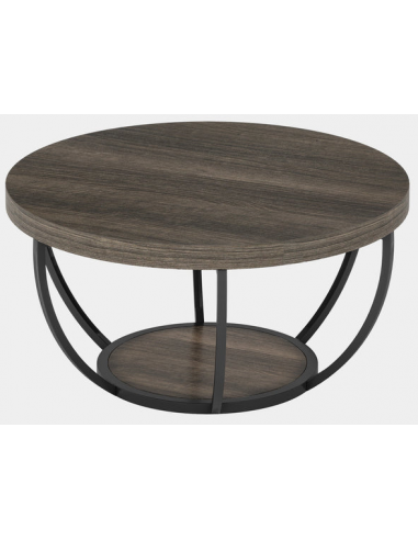 Rundt sofabord i metal og møbelplade H44 x Ø80,5 cm - Sort/Grå