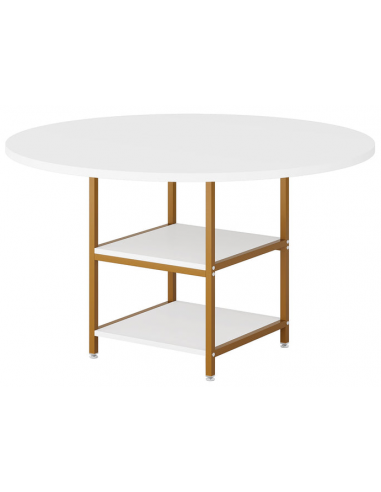 Rundt spisebord i metal og møbelplade Ø120 cm - Mat guld/Hvid