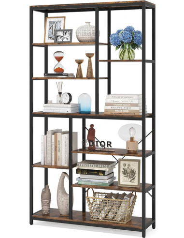 Bogreol i metal og møbelplade H200 x B100 x D30 cm - Sort/Brun