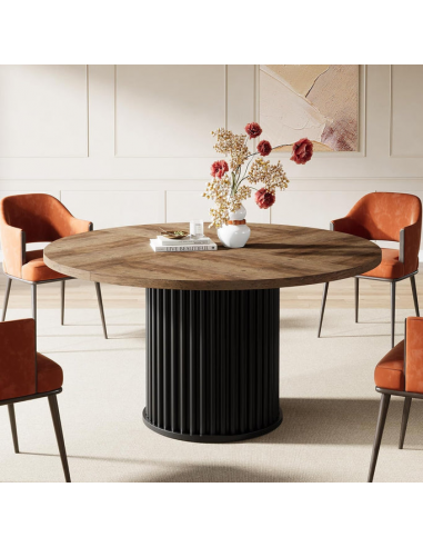 Rundt spisebord i metal og møbelplade Ø120 cm - Sort/Vild natur