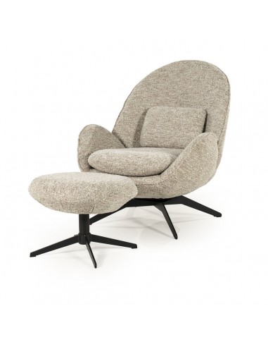 RYAN Lænestol med skammel og drejefod i bouclé polyester H86 cm - Sort/Taupe