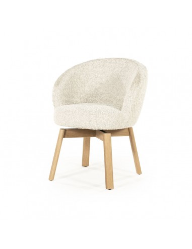 LIVIA Spisebordsstol med drejefod i egetræ og bouclé polyester H80 cm - Eg/Beige
