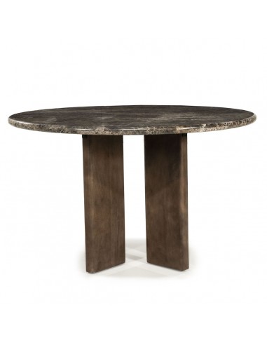 LANDO Rundt spisebord i mangotræ og marmor Ø127 cm - Brun/Mørkebrun marmor