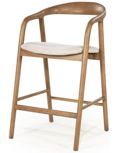 Rayven lav barstol i asktræ og polyester H94 cm - Lysebrun/Beige