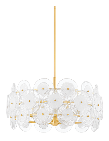 ZOELLA Lysekrone i stål og glas Ø60 cm 5 x E14 - Aldret messing/Opalhvid/Klar