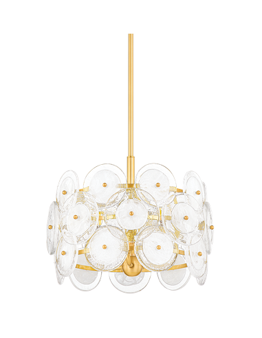 ZOELLA Lysekrone i stål og glas Ø40 cm 3 x E14 - Aldret messing/Opalhvid/Klar