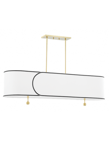 ZARA Langbordspendel i stål og linned 120 cm 5 x E14 - Aldret messing/Hvid/Sort